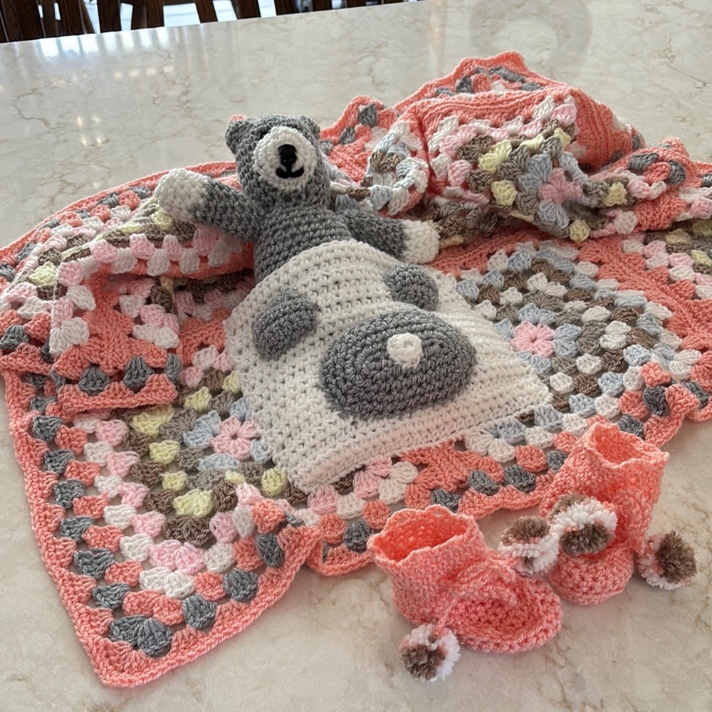 Crochet Baby Set with Blanket, toy and Booties